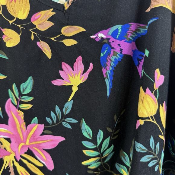 New Tropical Cynthia Rowley Black Floral Bird Print Tank Top Small Dark Floral - Picture 6 of 10